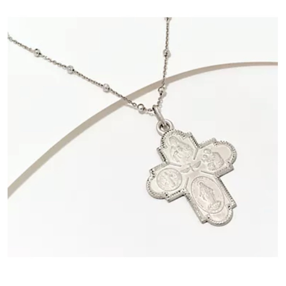 David Markstein Sterling Silver Scapular Cross Pendant with 16 + 4" Chain